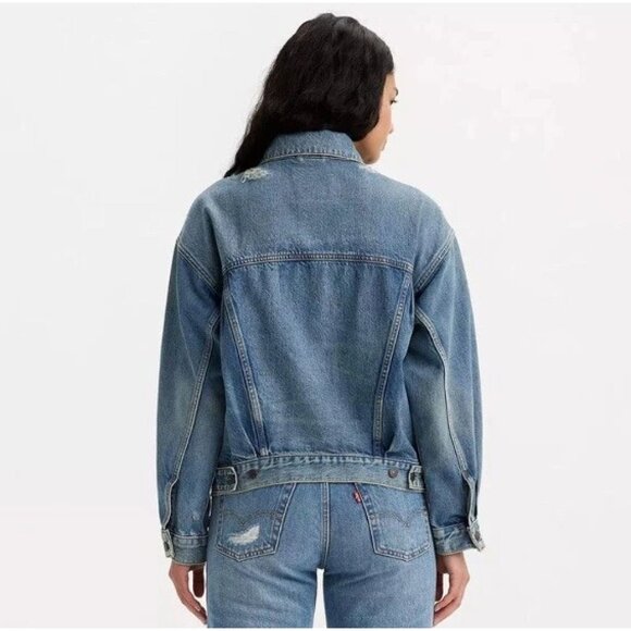 Levi's Premium Womens Vintage Fit Denim Trucker Jacket Size Small Blue FA EXC - Picture 2 of 12